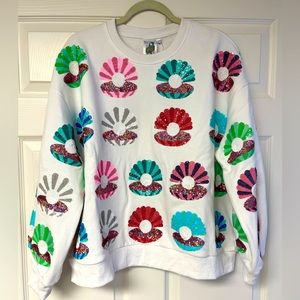 NWT Queen of Sparkles White Clam Shell Sweatshirt